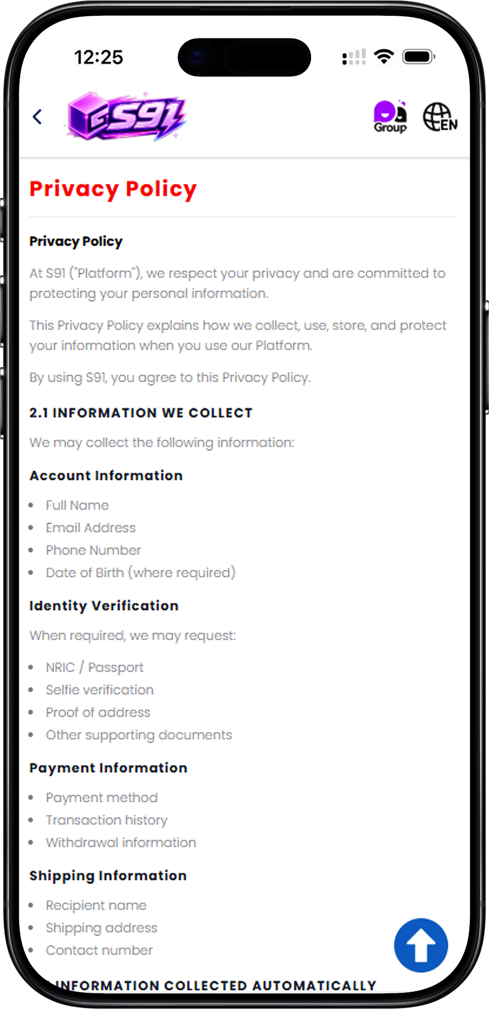 S91BOX Privacy Policy and Information We Collect