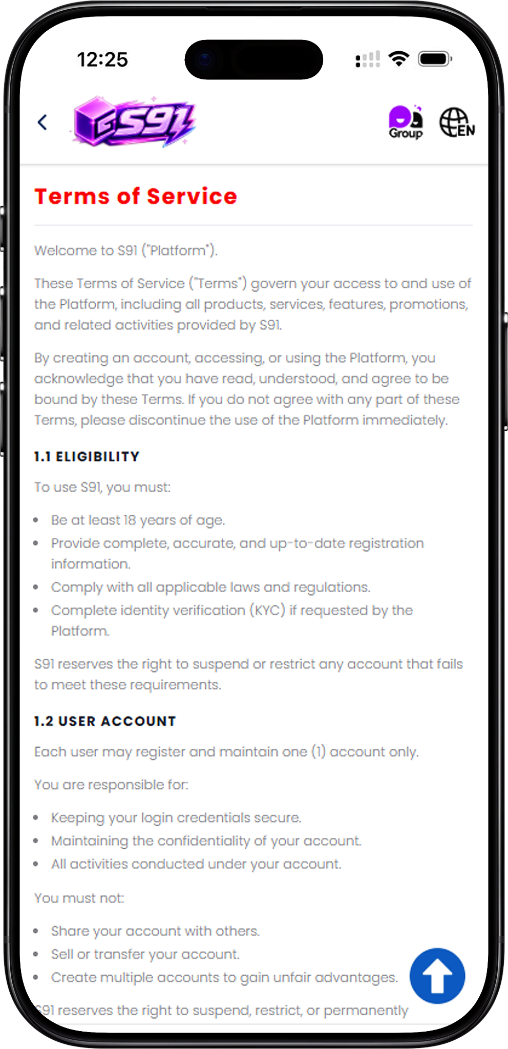 S91BOX Terms of Service and Eligibility